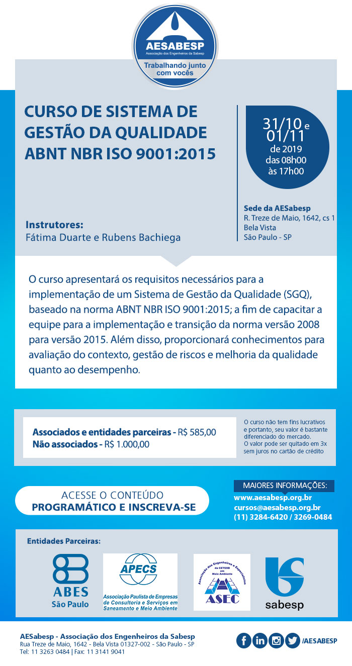 Curso de Sistema de Gestão da Qualidade ABNT NBR ISO 9001:2015